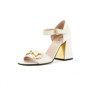 Gucci Women's Baby Buckle Horsebit Ankle Strap Heeled Sandals Leather