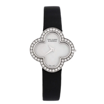 Van Cleef & Arpels Alhambra Quartz Watch White Gold and Satin with Diamond Bezel and Mother of Pearl 26