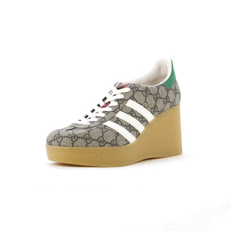 Gucci x Adidas Women's Gazelle Wedge Sneakers GG Coated Canvas with Rubber