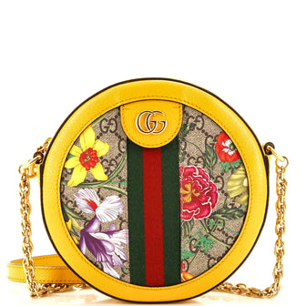 Gucci Ophidia Round Shoulder Bag Flora GG Coated Canvas Mini