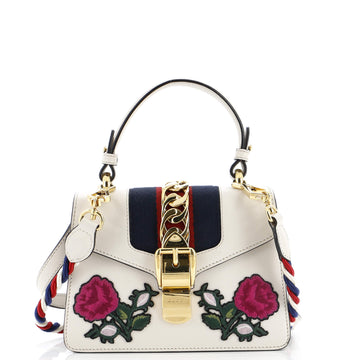 Gucci Sylvie Top Handle Bag Embroidered Leather Mini