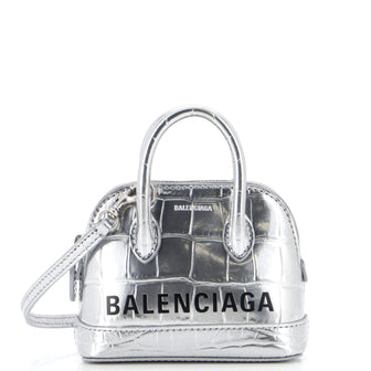 Balenciaga Logo Ville Bag Crocodile Embossed Leather Mini
