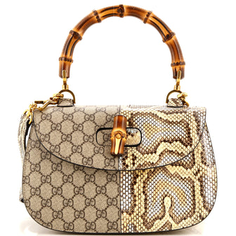 Gucci Bamboo 1947 Top Handle Bag GG Coated Canvas and Python Medium