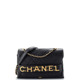 Chanel Logo Enchained Flap Bag Quilted Calfskin Medium