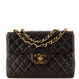 Chanel Vintage Classic Single Flap Bag Quilted Lambskin Jumbo