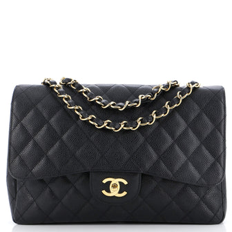 Chanel Vintage Classic Single Flap Bag Quilted Caviar Jumbo