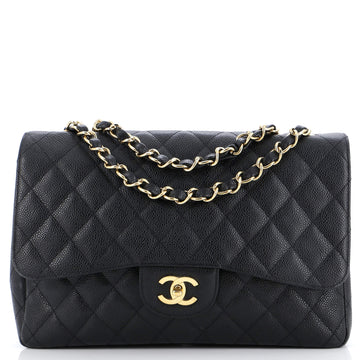 Chanel Vintage Classic Single Flap Bag Quilted Caviar Jumbo