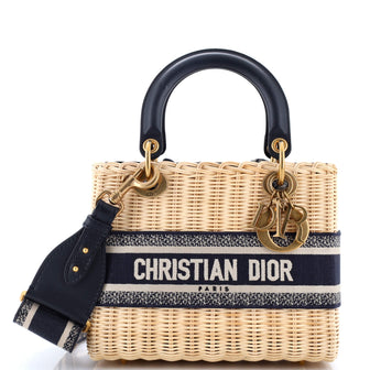 Christian Dior Lady Dior Bag Wicker and Oblique Canvas Medium
