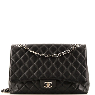 Chanel Vintage Classic Single Flap Bag Quilted Caviar Maxi