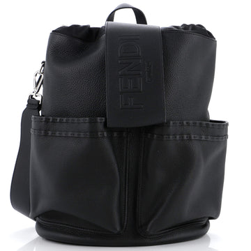 Fendi Double Pocket Drawstring Backpack Leather