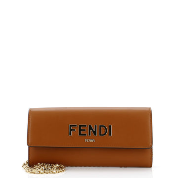 Fendi Roma Logo Continental Wallet on Chain Leather