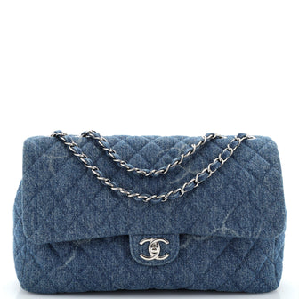 Chanel Classic Single Flap Bag Quilted CC Printed Denim Jumbo