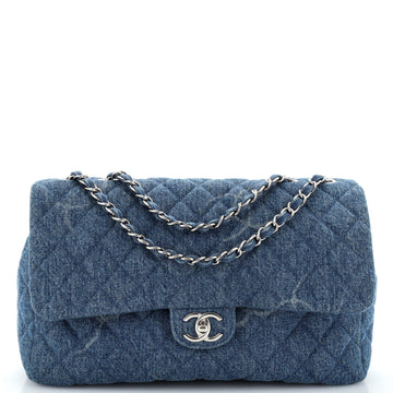 Chanel Classic Single Flap Bag Quilted CC Printed Denim Jumbo