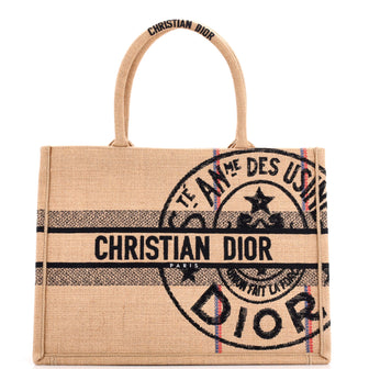 Christian Dior Book Tote Embroidered Jute Canvas Medium