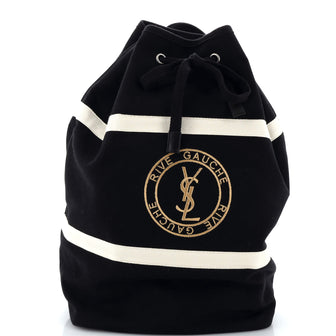 Saint Laurent Rive Gauche Drawstring Sling Bag Embroidered Canvas