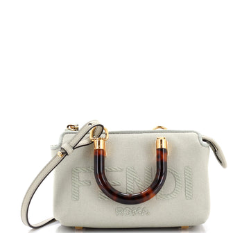 Fendi Logo By The Way Top Handle Bag Embroidered Canvas Mini