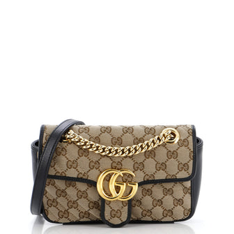 Gucci GG Marmont Flap Bag Diagonal Quilted GG Canvas Mini