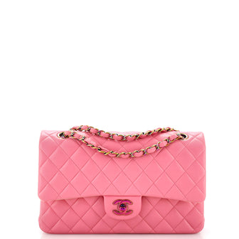 Chanel Classic Double Flap Bag Quilted Lambskin with Rainbow Hardware Small