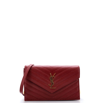 Saint Laurent Classic Monogram Wallet on Chain Matelasse Chevron Leather Small