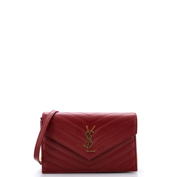Saint Laurent Classic Monogram Wallet on Chain Matelasse Chevron Leather Small