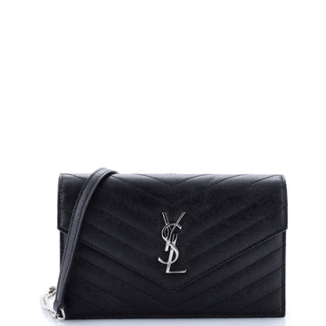 Saint Laurent Classic Monogram Wallet on Chain Matelasse Chevron Metallic Leather Small