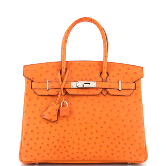 Hermes Birkin Handbag Orange Ostrich with Palladium Hardware 30