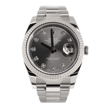 Rolex Oyster Perpetual Datejust Automatic Watch Stainless Steel and White Gold with Diamond Markers 41