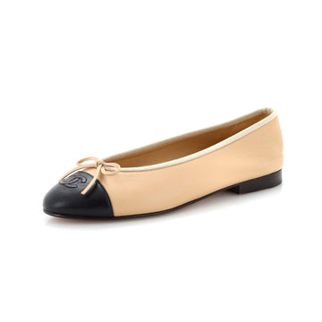 Chanel Women's CC Cap Toe Bow Ballerina Flats Leather