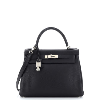 Hermes Kelly Handbag Black Togo with Palladium Hardware 28