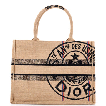 Christian Dior Book Tote Embroidered Jute Canvas Medium