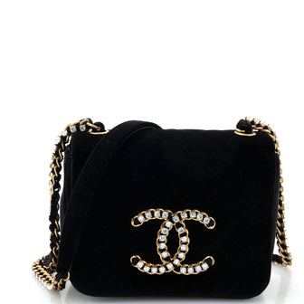 Chanel Crystal CC Full Flap Bag Quilted Velvet Mini