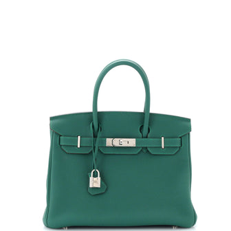 Hermes Birkin Handbag Green Togo with Palladium Hardware 30