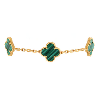 Van Cleef & Arpels Vintage Alhambra 5 Motifs Bracelet 18K Yellow Gold and Malachite