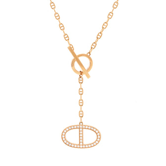 Hermes Chaine d'Ancre Contour Pendant Necklace 18K Rose Gold with Diamonds Large
