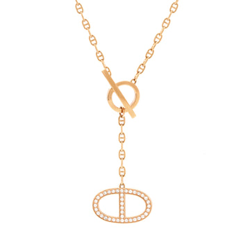 Hermes Chaine d'Ancre Contour Pendant Necklace 18K Rose Gold with Diamonds Large