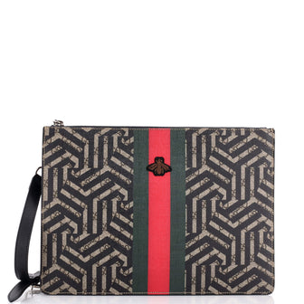 Gucci Bee Web Zip Messenger Bag Caleido GG Coated Canvas Large