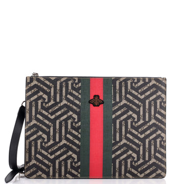 Gucci Bee Web Zip Messenger Bag Caleido GG Coated Canvas Large