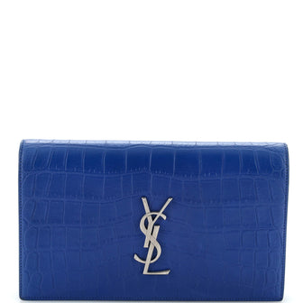 Saint Laurent Classic Monogram Clutch Crocodile Embossed Leather Large