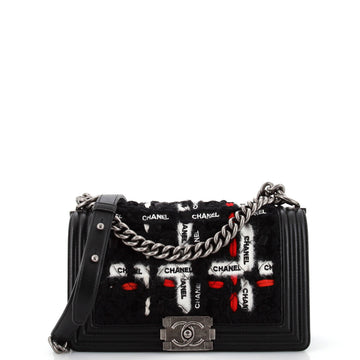 Chanel Boy Flap Bag Quilted Logo Ribbon and Tweed Old Medium