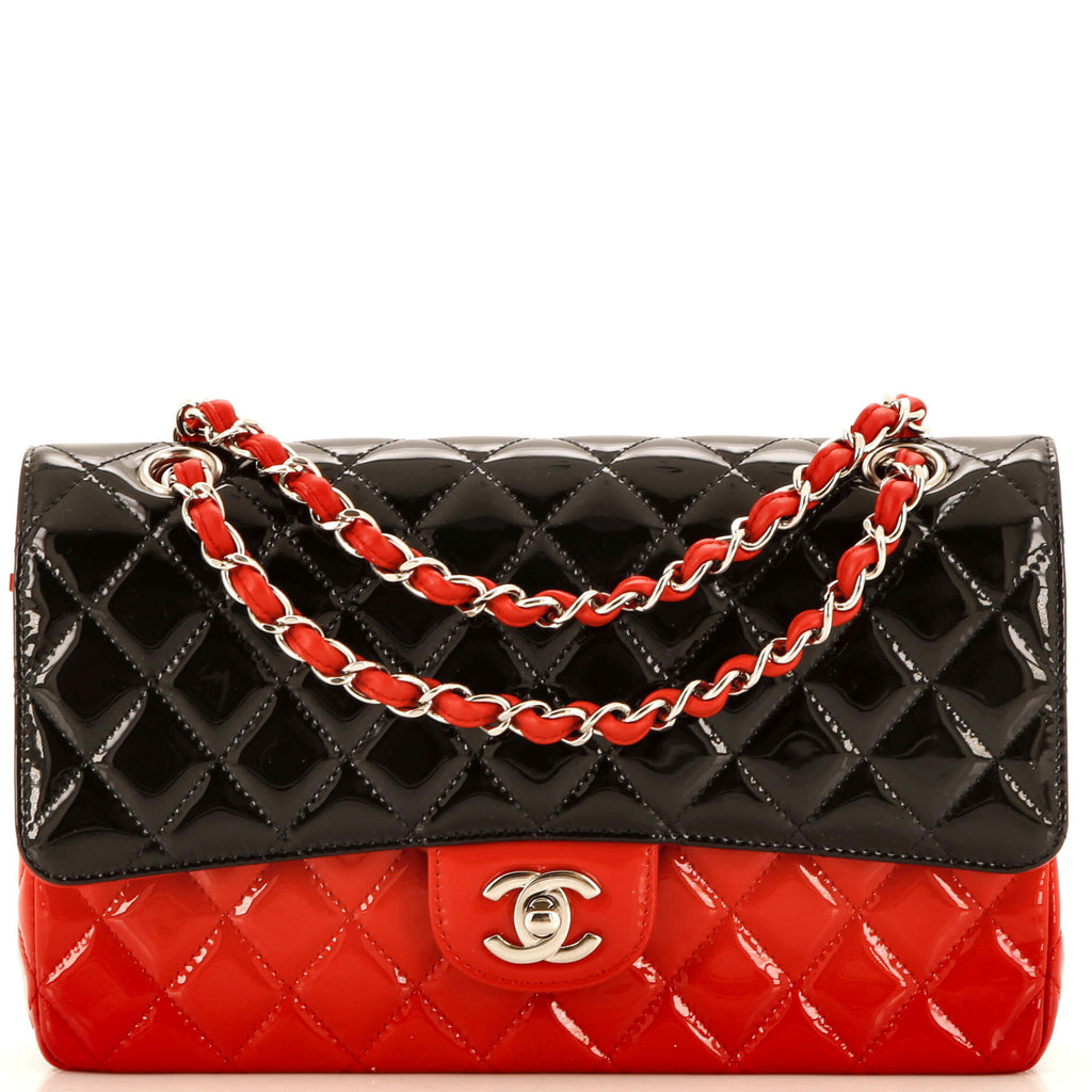 S*A様 CHANEL ストライプ 超大判ブランケット 黒/赤 Chanel Bicolor Classic Double Flap Bag Quilted Patent Medium Black