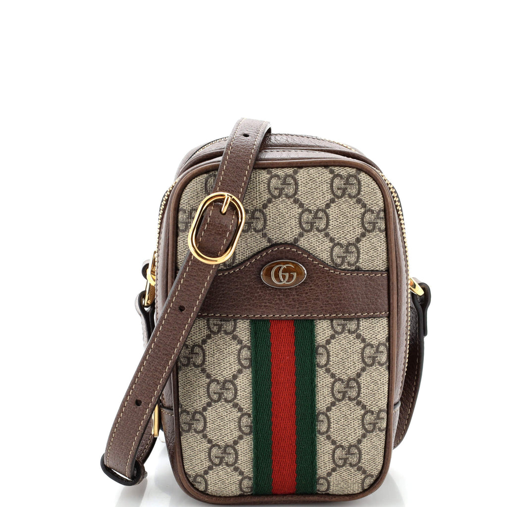 GUCCI ポシェット Gucci Ophidia Double Zip Crossbody Bag GG Coated Canvas Mini Brown