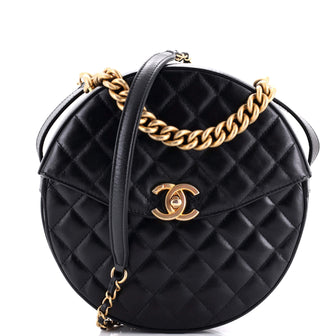 Chanel Flap Round Crossbody Bag Quilted Glazed Calfskin Medium