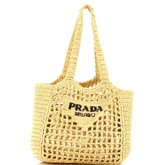 Prada Logo Tote Raffia Small