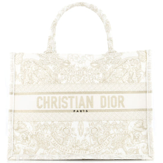 Christian Dior Book Tote Metallic Thread Embroidered Canvas Medium