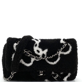 Chanel Classic Single Flap Bag Pearl Embellished Shearling Jumbo