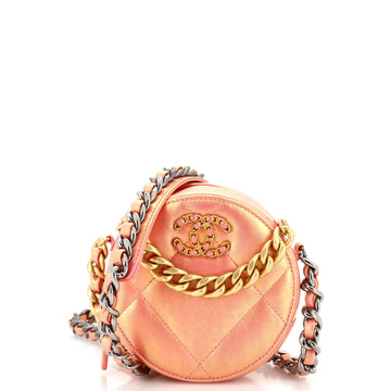 Chanel 19 Round Clutch with Chain Quilted Iridescent Calfskin