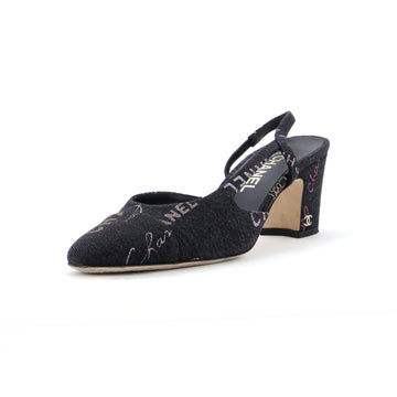 Chanel Women's Cap Toe Slingback Pumps Printed Denim