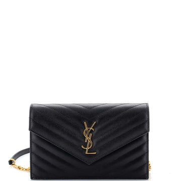 Saint Laurent Classic Monogram Wallet on Chain Matelasse Chevron Leather Small