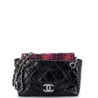Chanel Portobello Chain Shoulder Bag Quilted Glazed Calfskin and Tweed Small