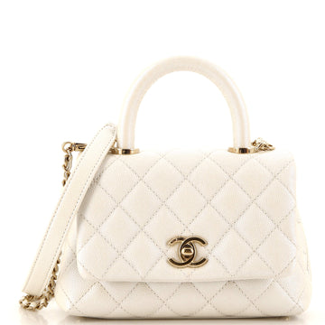 Chanel Coco Top Handle Bag Quilted Iridescent Caviar Extra Mini